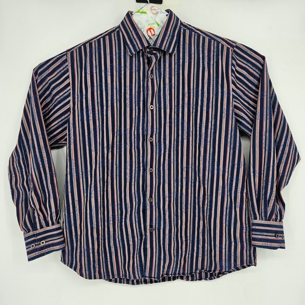 Tommy Bahama Shirt Mens Large Button Up Long Sleeve Silk Blend Paisley Striped